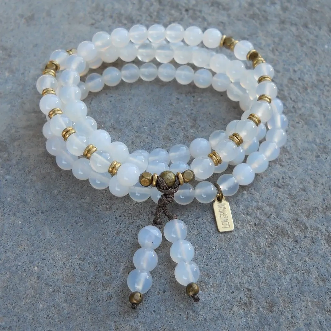 Calm, 108 Bead Mala White Agate Wrap Bracelet Or Necklace