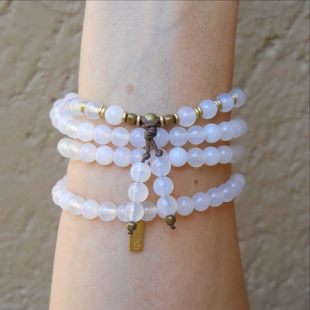 Calm, 108 Bead Mala White Agate Wrap Bracelet Or Necklace