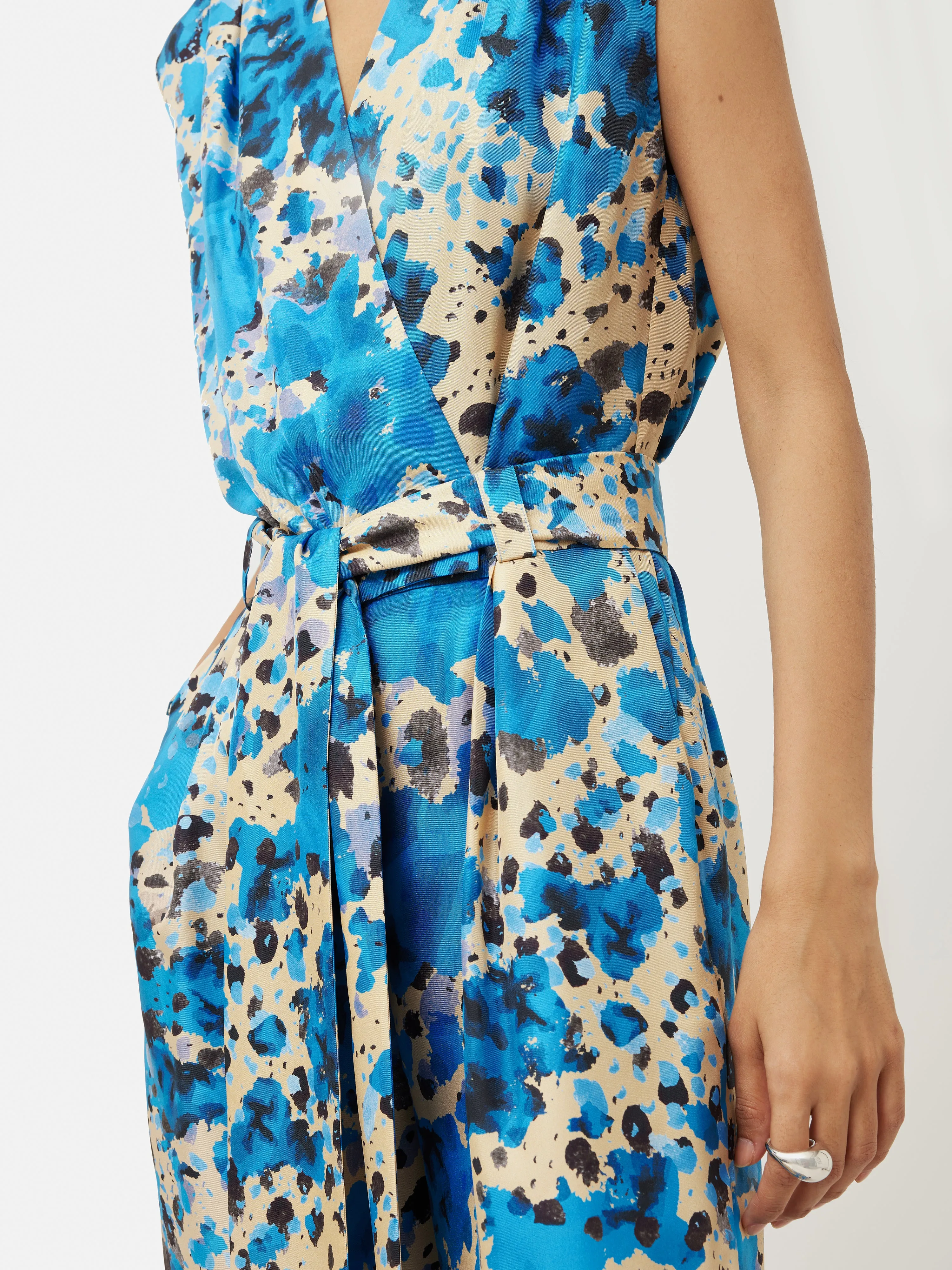 Clouded Leopard Silk Jumpsuit | Blue