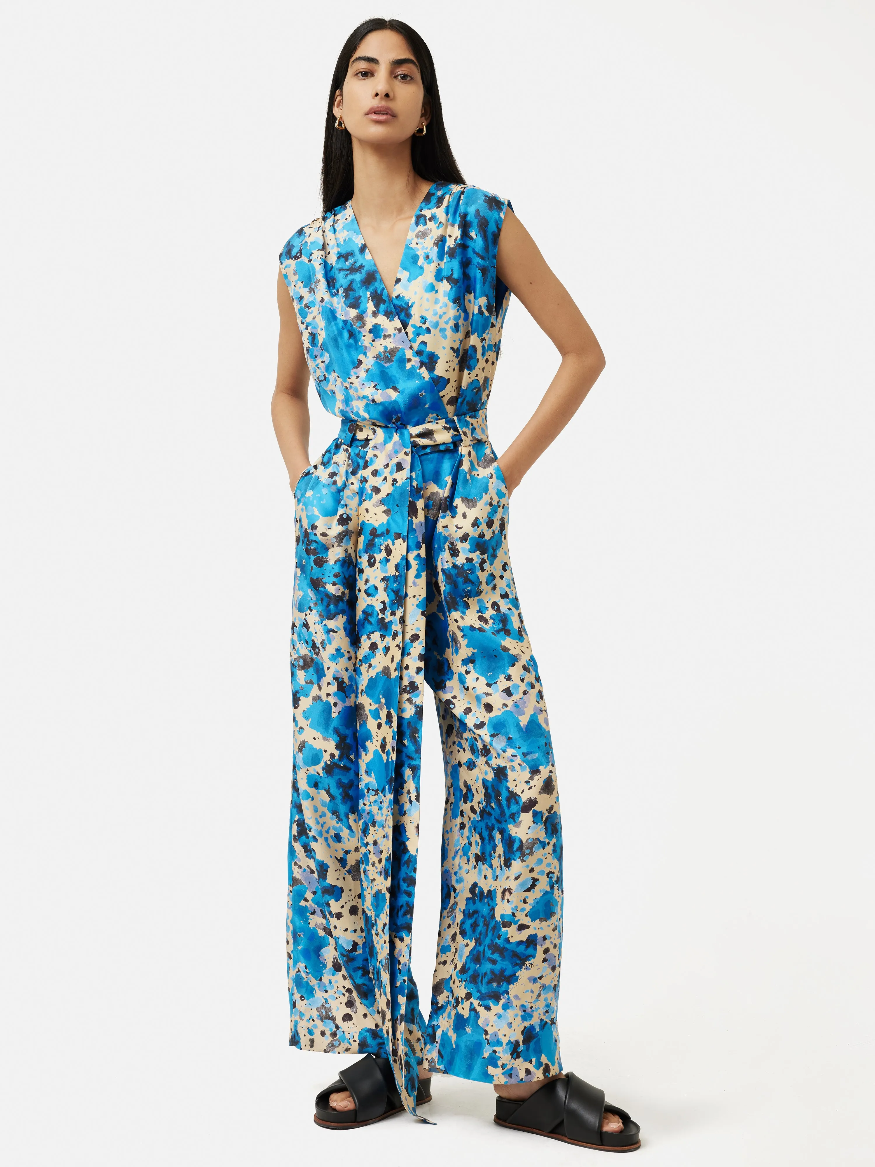 Clouded Leopard Silk Jumpsuit | Blue