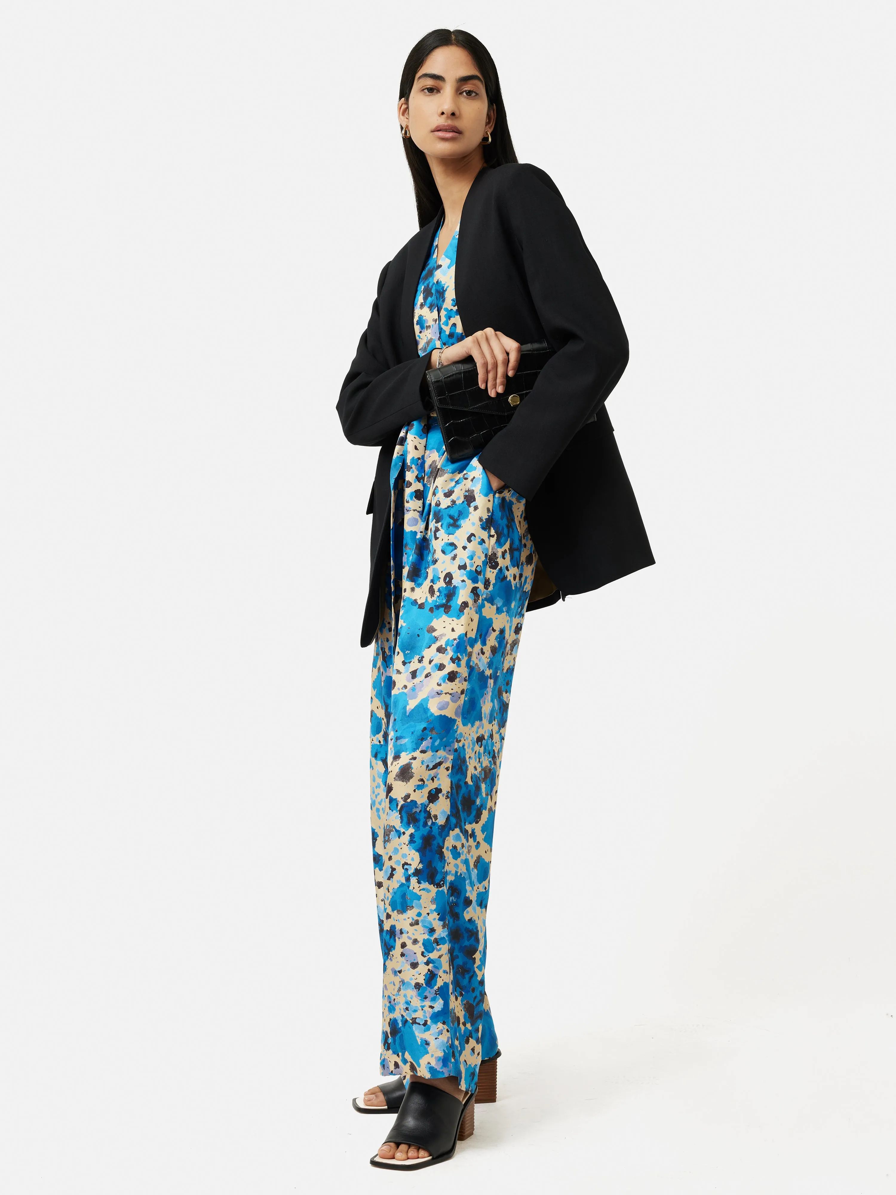 Clouded Leopard Silk Jumpsuit | Blue