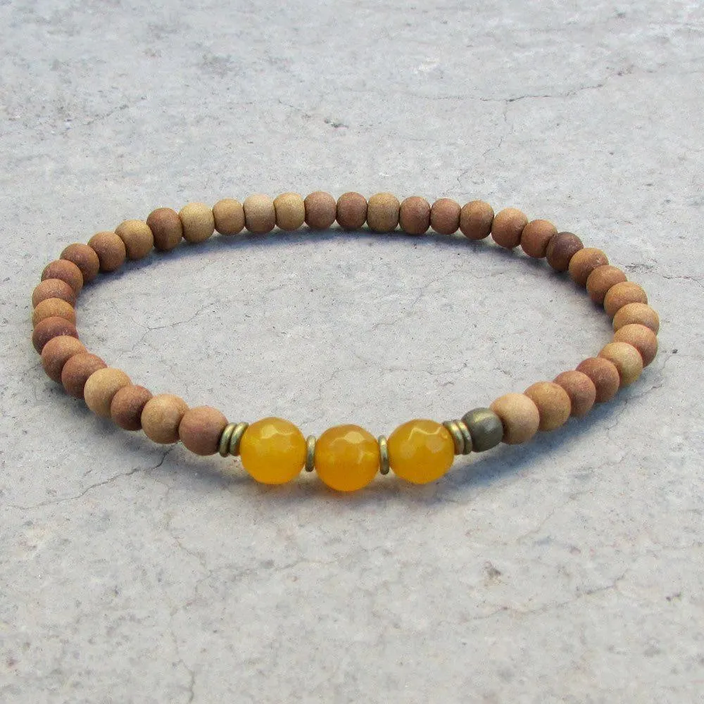 Confidence, Third Chakra, Sandalwood and Genuine Yellow Jade Mala Bracelet