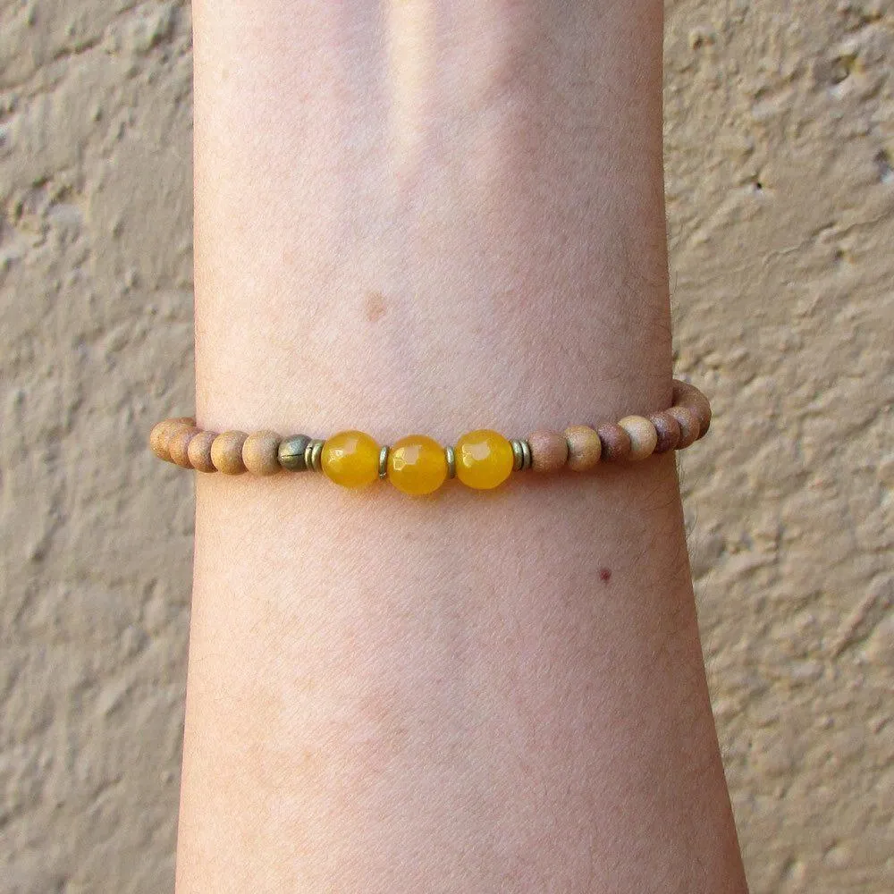 Confidence, Third Chakra, Sandalwood and Genuine Yellow Jade Mala Bracelet