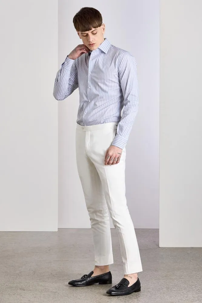 Cooper Shirt  - One Piece Collar Grey with White Stripe Cotton