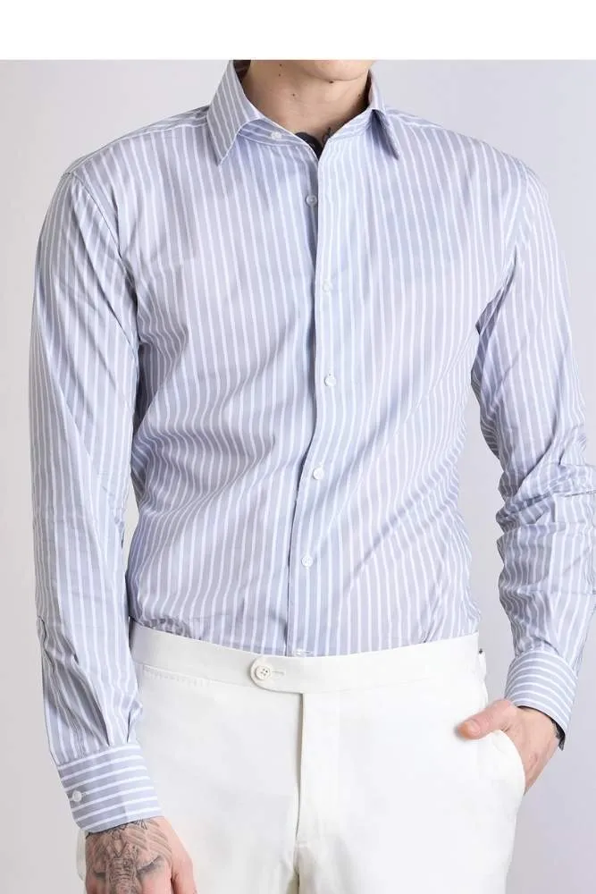 Cooper Shirt  - One Piece Collar Grey with White Stripe Cotton