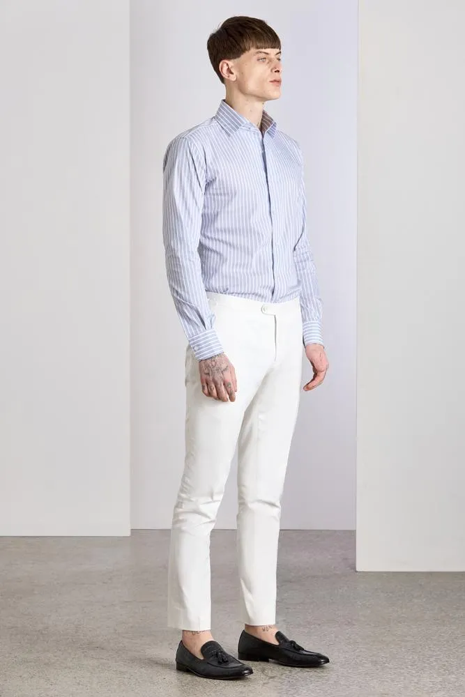 Cooper Shirt  - One Piece Collar Grey with White Stripe Cotton