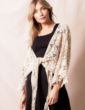 Cotton Lace Crochet Wrap - Oatmeal - As-Is-Clearance