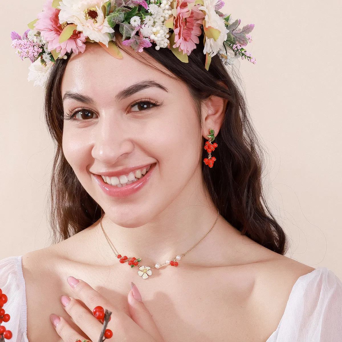 Cranberry Flowers Necklace