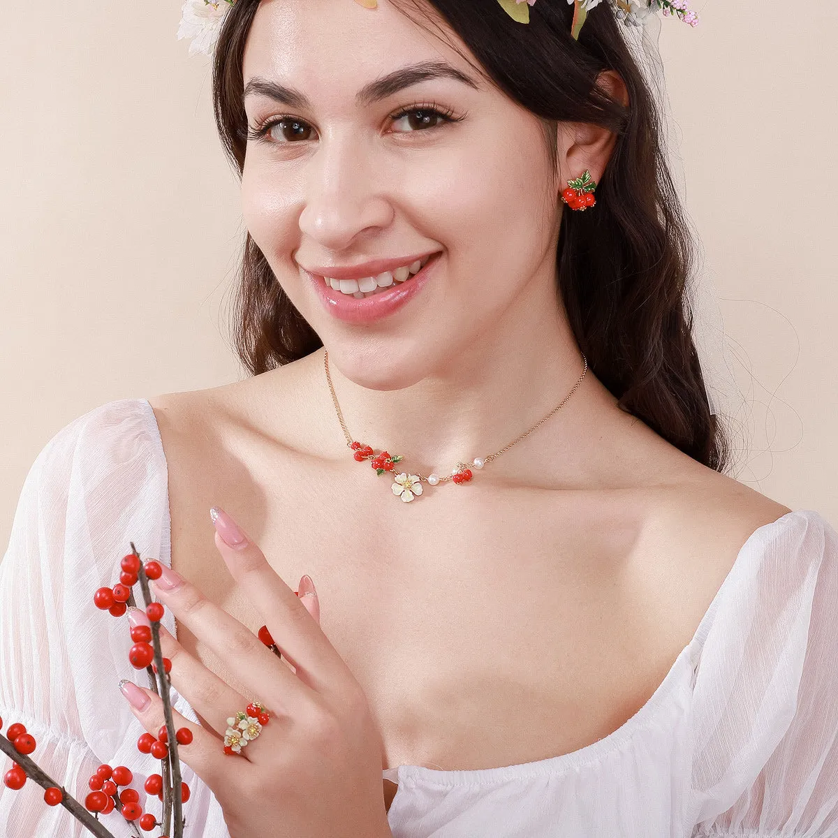 Cranberry Flowers Necklace