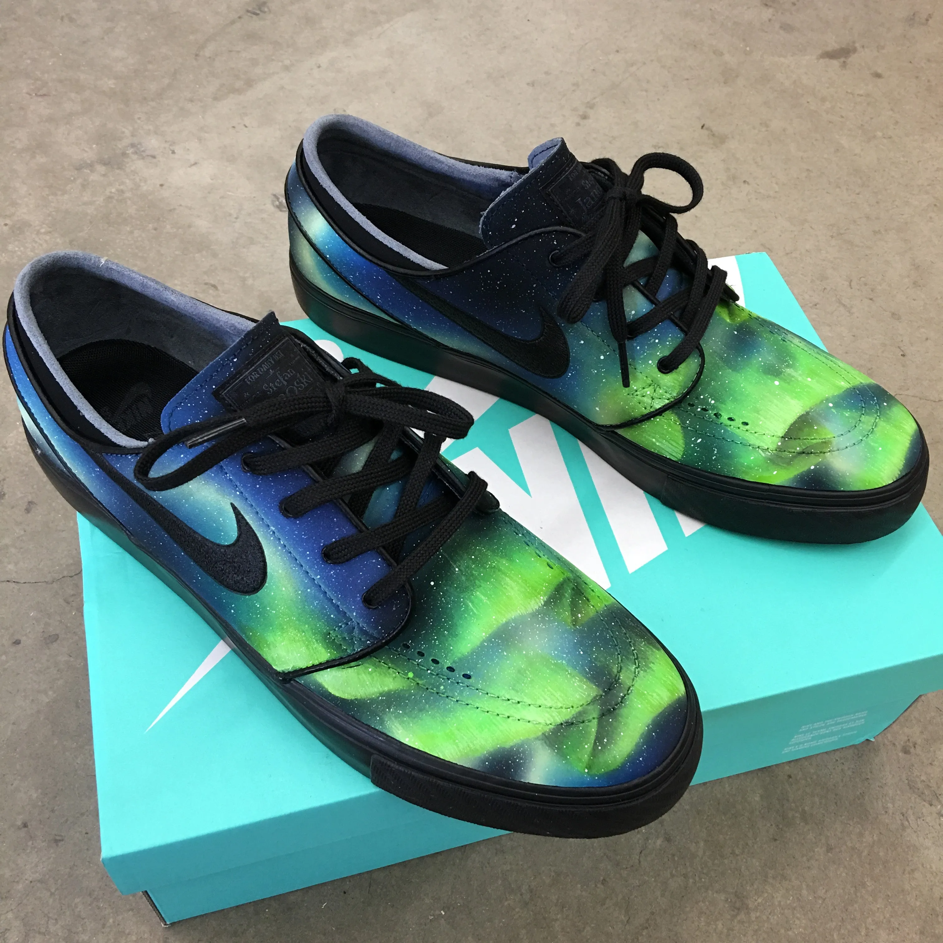 Custom Painted Nike SB Northern Lights Stefan Janoski Skate Shoes - Aurora Borealis