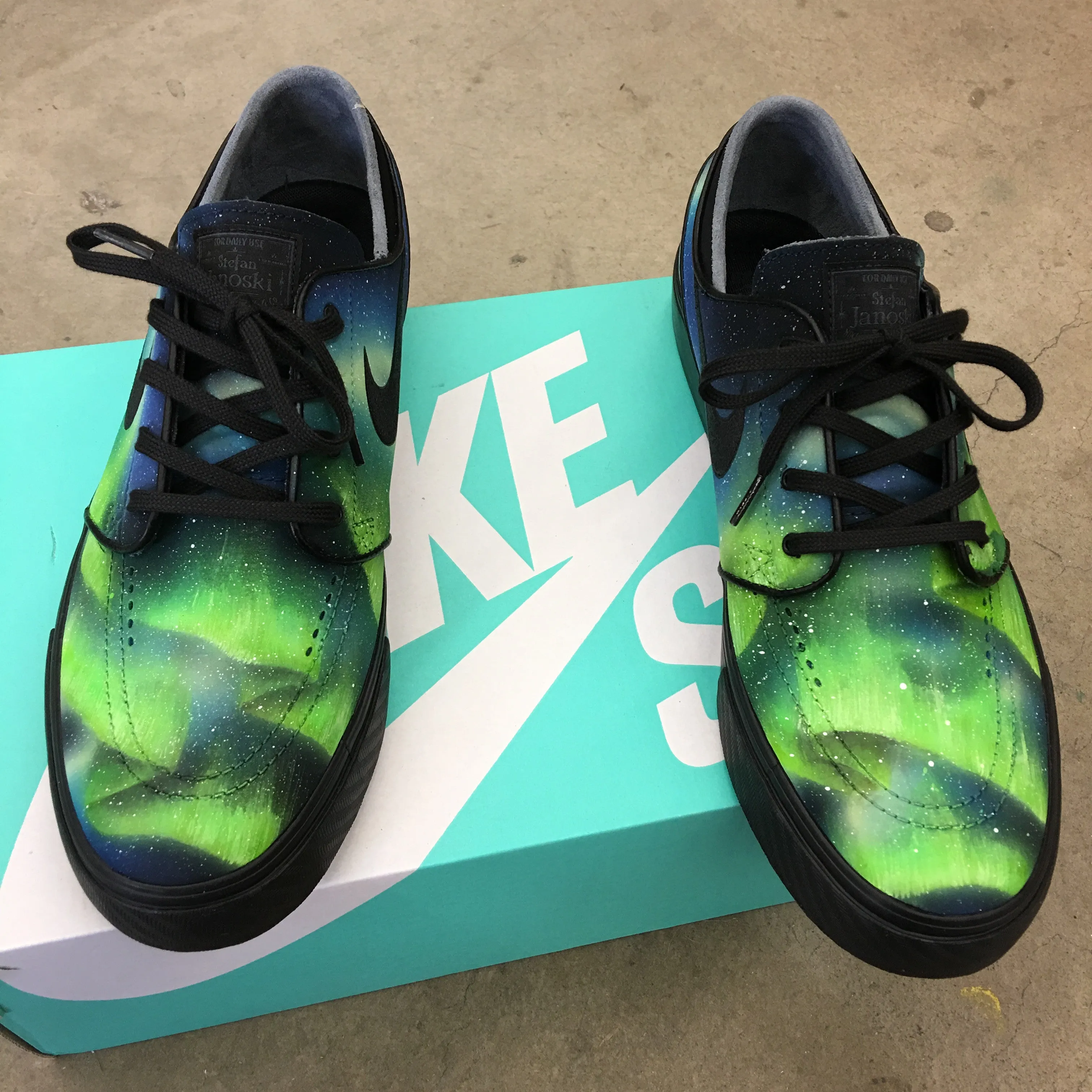 Custom Painted Nike SB Northern Lights Stefan Janoski Skate Shoes - Aurora Borealis