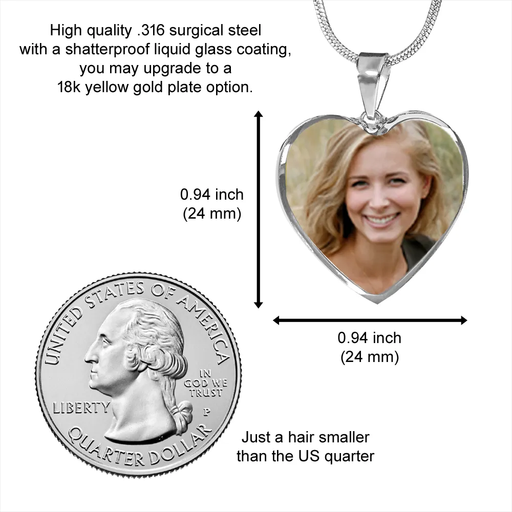 Custom Photo Memorial Heart Pendant Necklace, I'm in Heaven on Your Graduation Day (Optional Engraving)