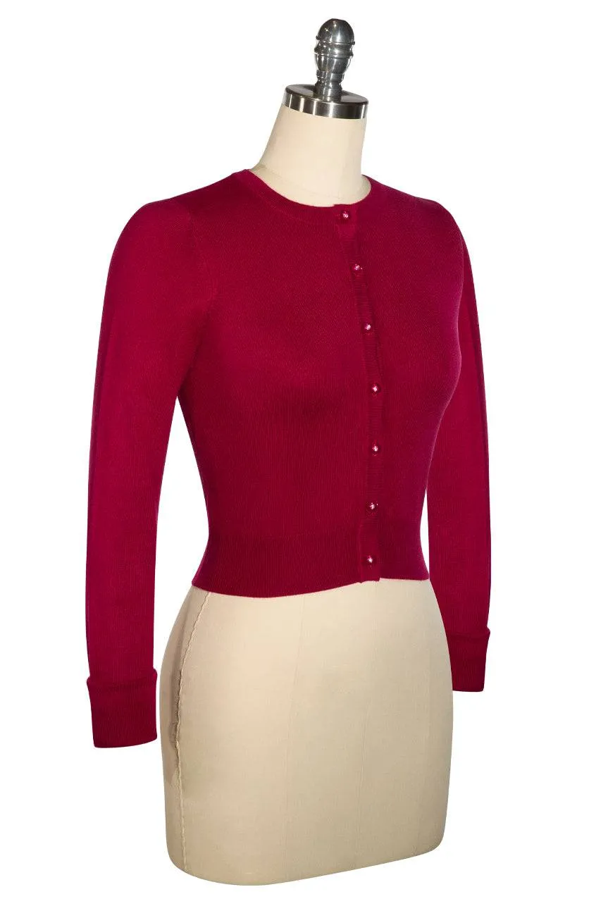 D'Amour Long Sleeve Crop Cardigan (Burgundy)