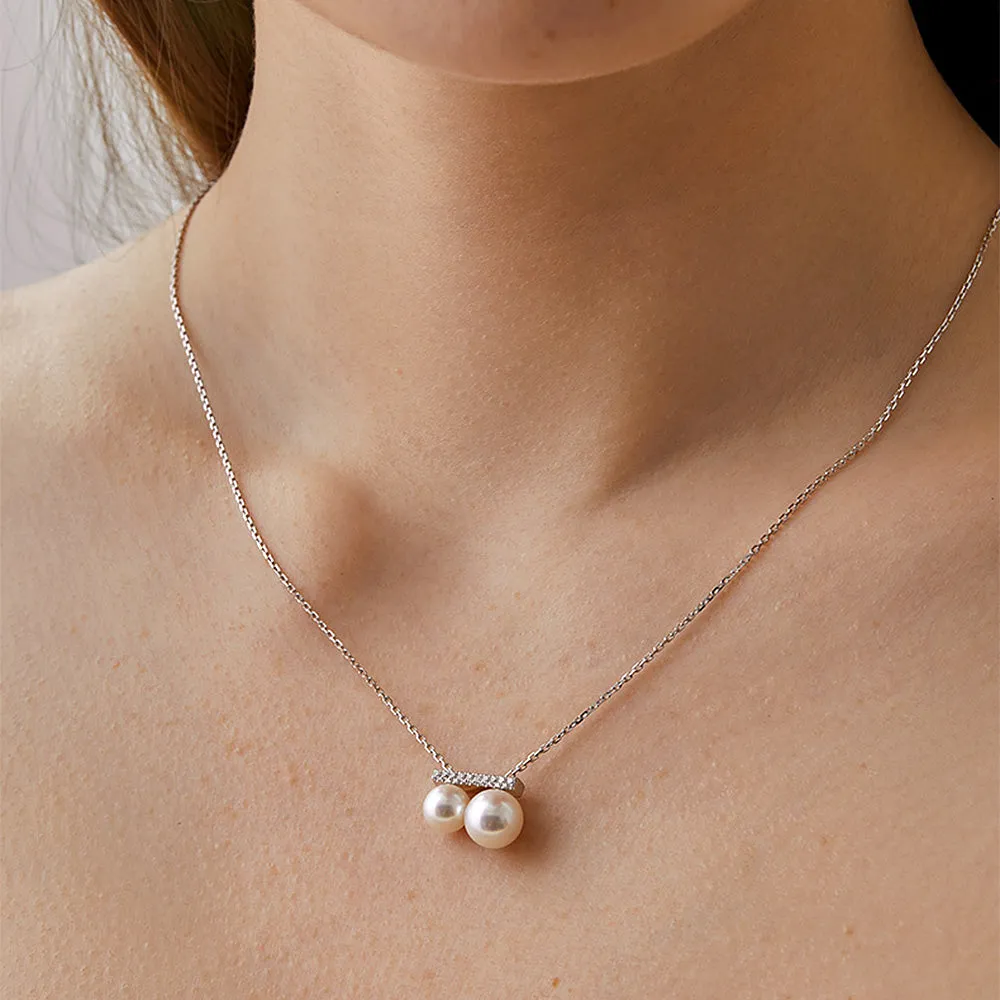 Dangly Freshwater Cultured Pearl Balance Beam Necklace with Moissanite Pavé