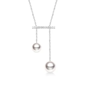 Dangly Freshwater Cultured Pearl Balance Beam Necklace with Moissanite Pavé