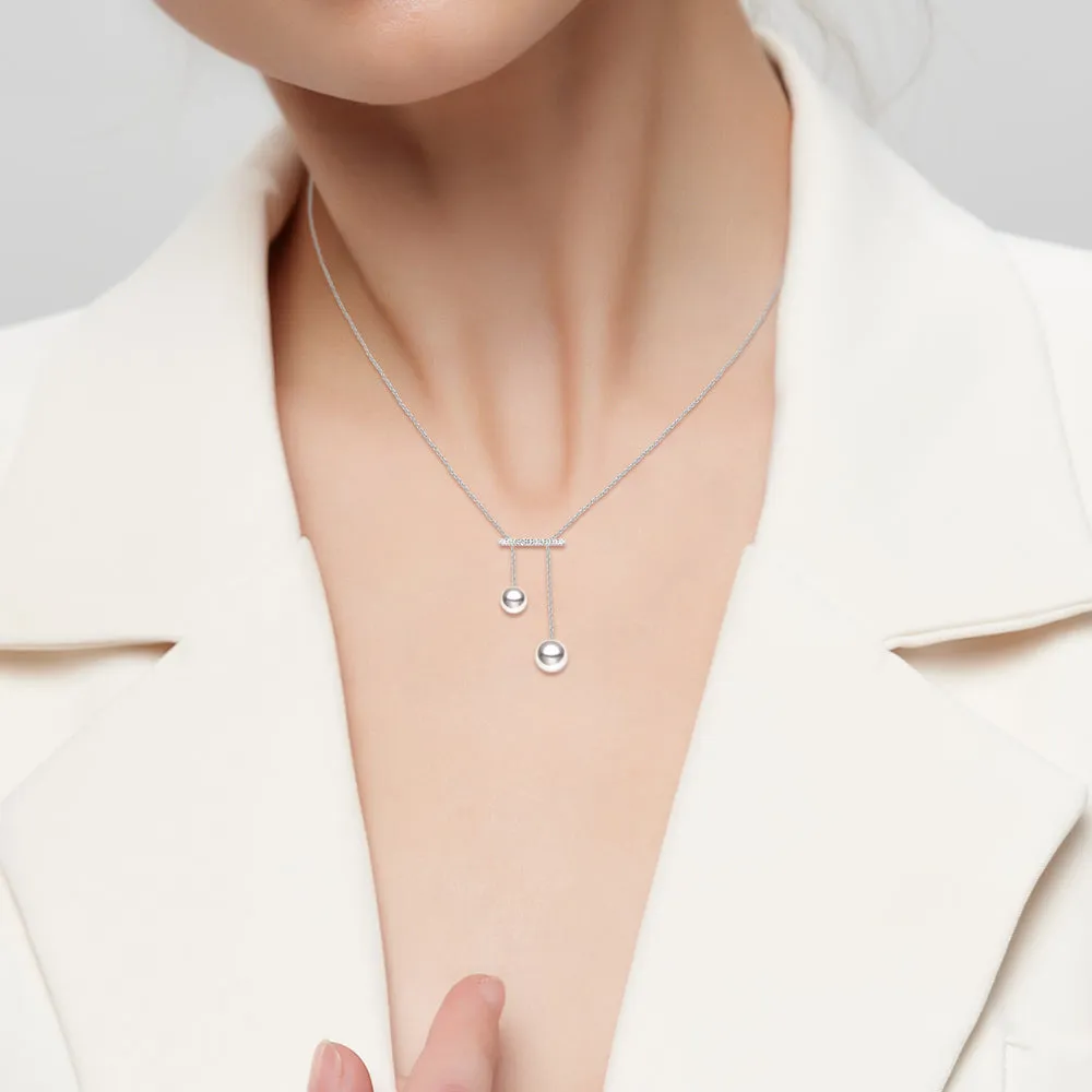 Dangly Freshwater Cultured Pearl Balance Beam Necklace with Moissanite Pavé