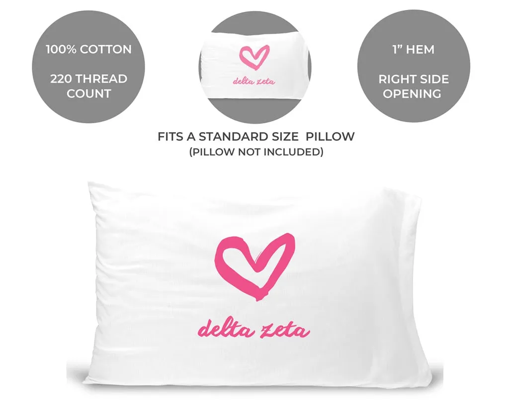 Delta Zeta Sorority Name with Heart Design on Printed Pillowcase