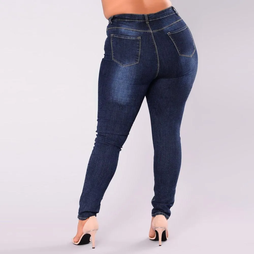 Denim Skinny High Waist Push Up  Ripped Stretch Pants