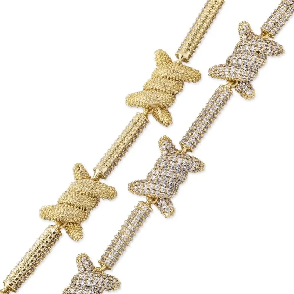 Diamond Barb Wire Necklace in Yellow Gold