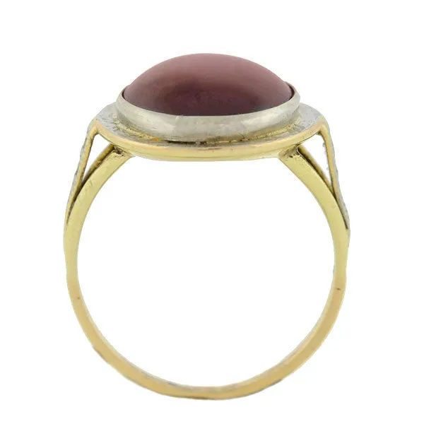 Edwardian 14kt Mixed Metals Garnet Cabochon Ring