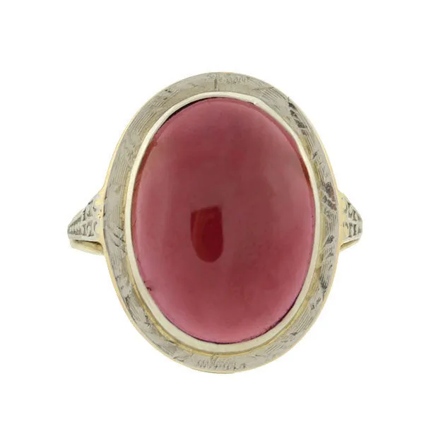 Edwardian 14kt Mixed Metals Garnet Cabochon Ring