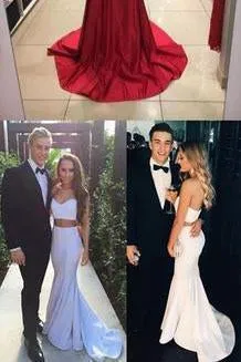 Fabulous Two Piece Red Halter Sleeveless Sweep Train with Beading Prom Dresses