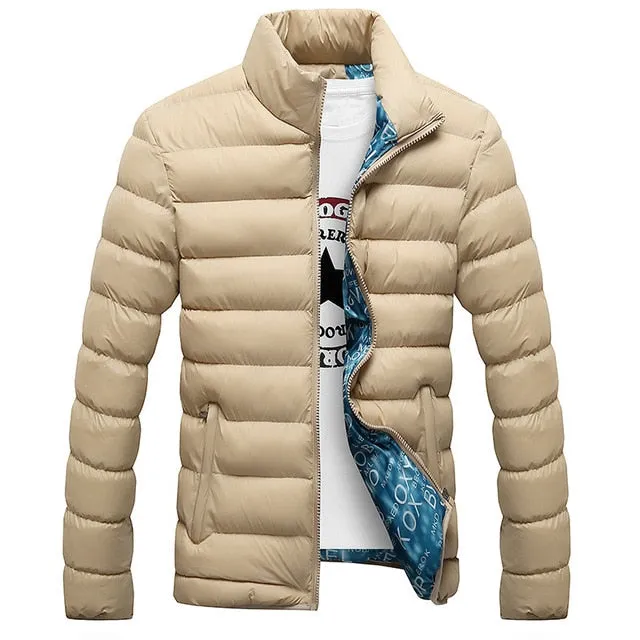 Fashion Stand Collar Solid Thick  Men Winter Male Parka Jacket