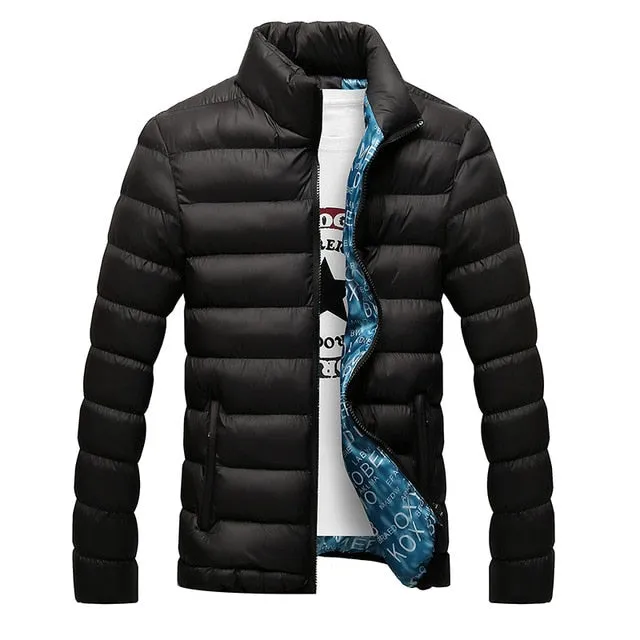 Fashion Stand Collar Solid Thick  Men Winter Male Parka Jacket