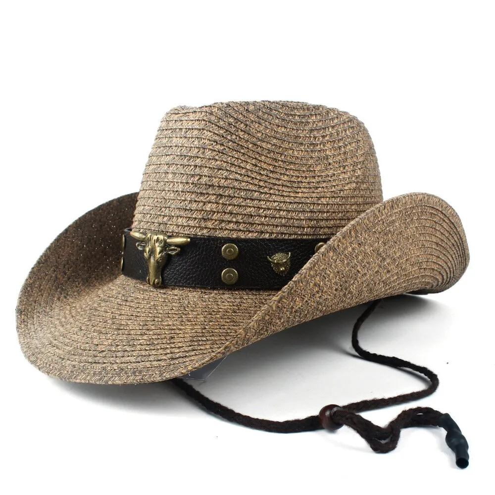 Fashion Women Men Hollow Western Cowboy Hat Lady Dad Beach Sombrero Hombre Straw Panama Cowgirl Jazz Sun Cap Size 56-58CM