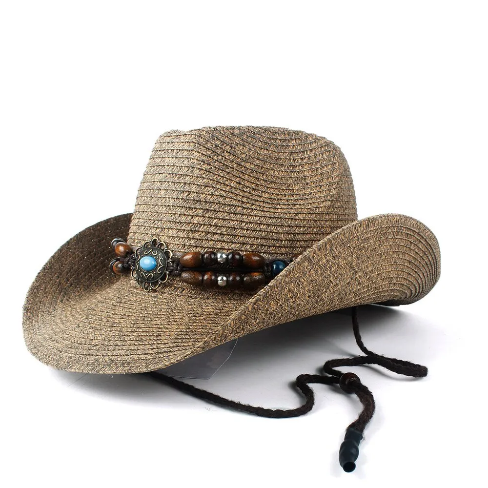 Fashion Women Men Hollow Western Cowboy Hat Lady Dad Beach Sombrero Hombre Straw Panama Cowgirl Jazz Sun Cap Size 56-58CM