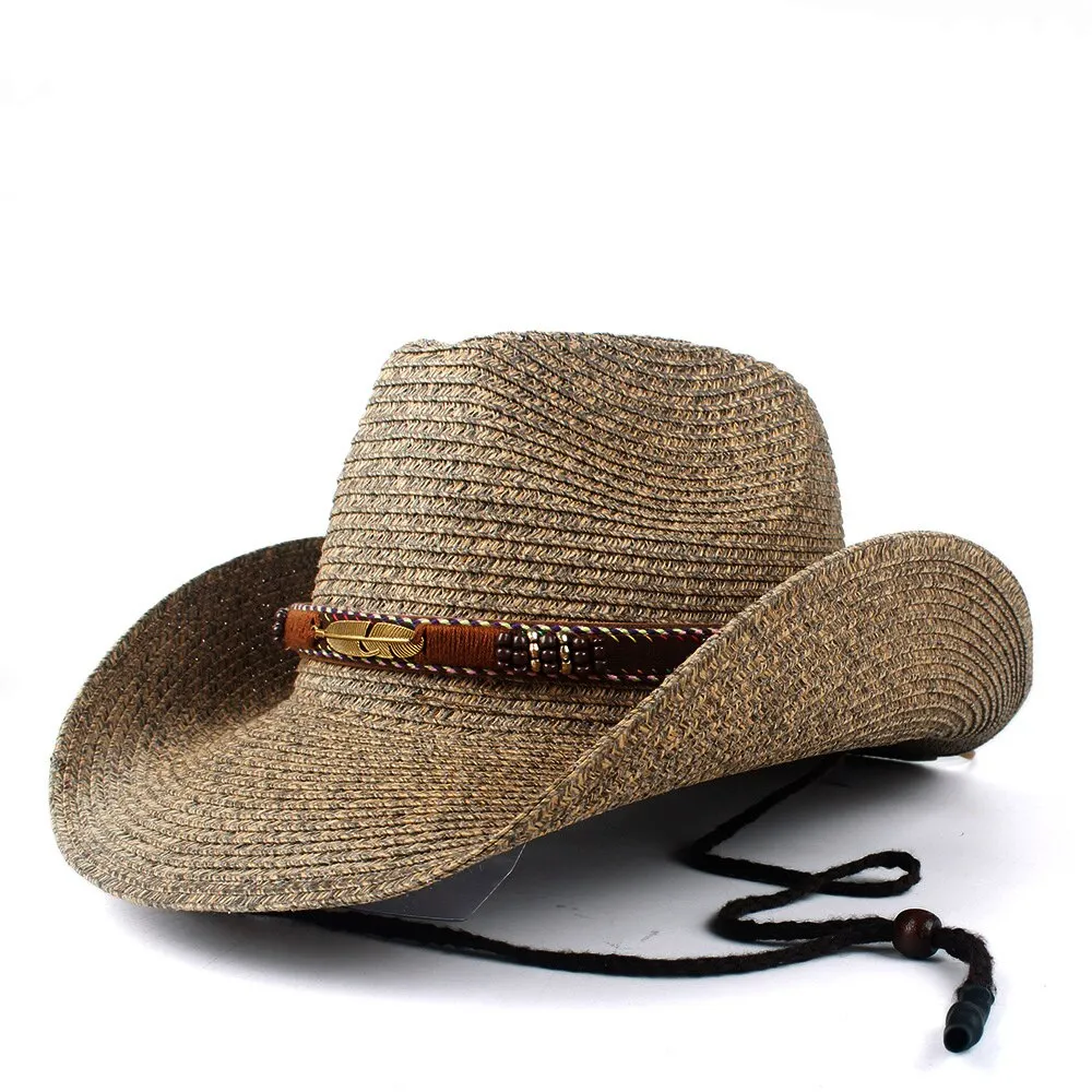 Fashion Women Men Hollow Western Cowboy Hat Lady Dad Beach Sombrero Hombre Straw Panama Cowgirl Jazz Sun Cap Size 56-58CM