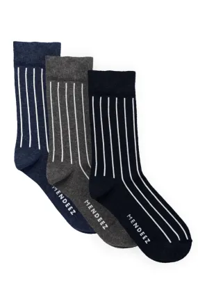 Fine Lines Pack of 3 – Printed Crew Socks