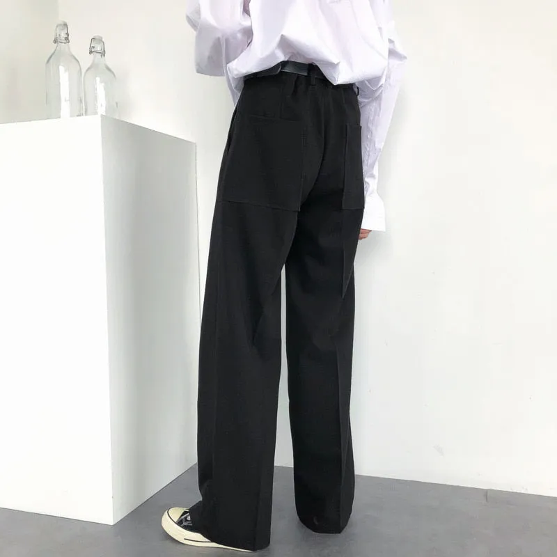 Foesce -Autumn New Wide-leg Mop Pants For Men Korean Streetwear Fashion Loose Straight High Rise Pants Casual Trousers