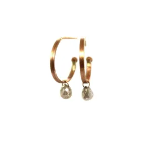 Gold & Raw Diamond Briolette Dangle Matte Hoops