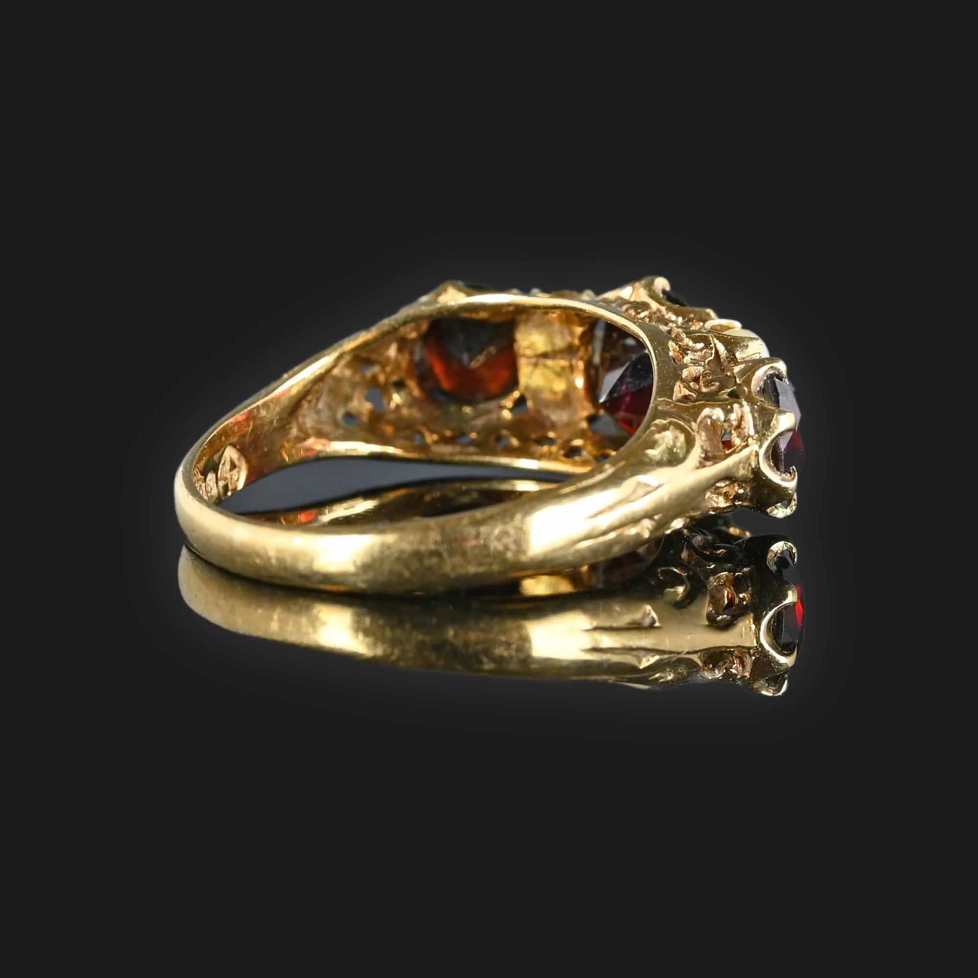 Gold Garnet Seed Pearl Victorian Style Ring