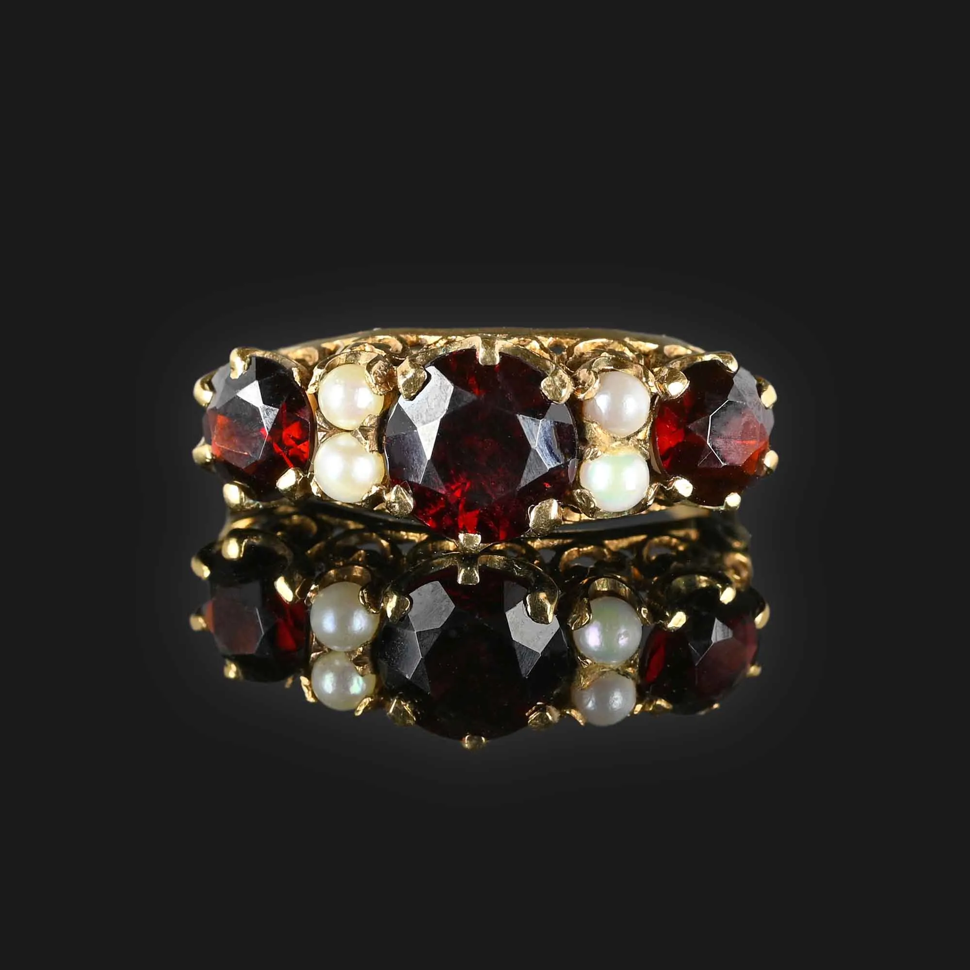 Gold Garnet Seed Pearl Victorian Style Ring