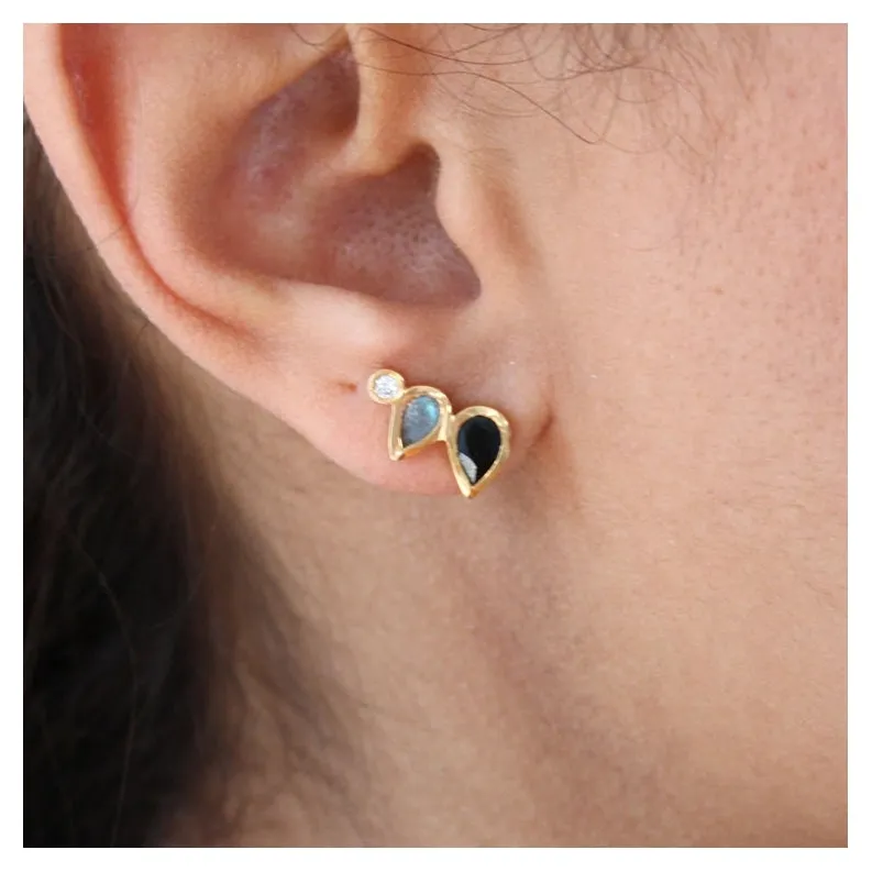 Gold Plated Labradorite and Onyx Earrings