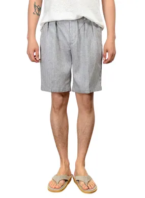 Gray Herringbone Linen Shorts For Mens Pants Summer Korean Suits