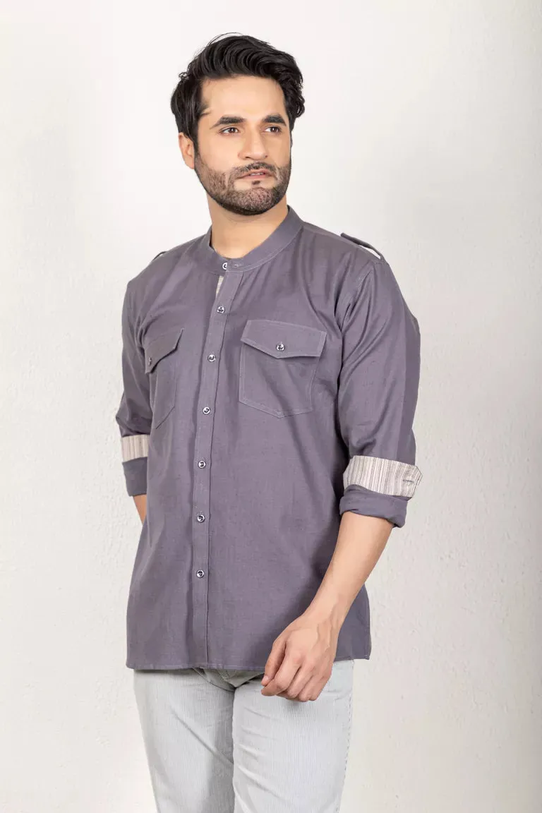 Grey Cotton Flax Shirt