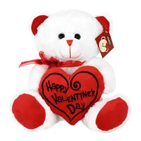 Happy Valentine’s Day Stuffed Teddy Bear- Teddy Bear to Gift for Valentine’s Day for Couples- White Valentines Teddy Bear with Heart Pillow - 11.81” / 30 cm