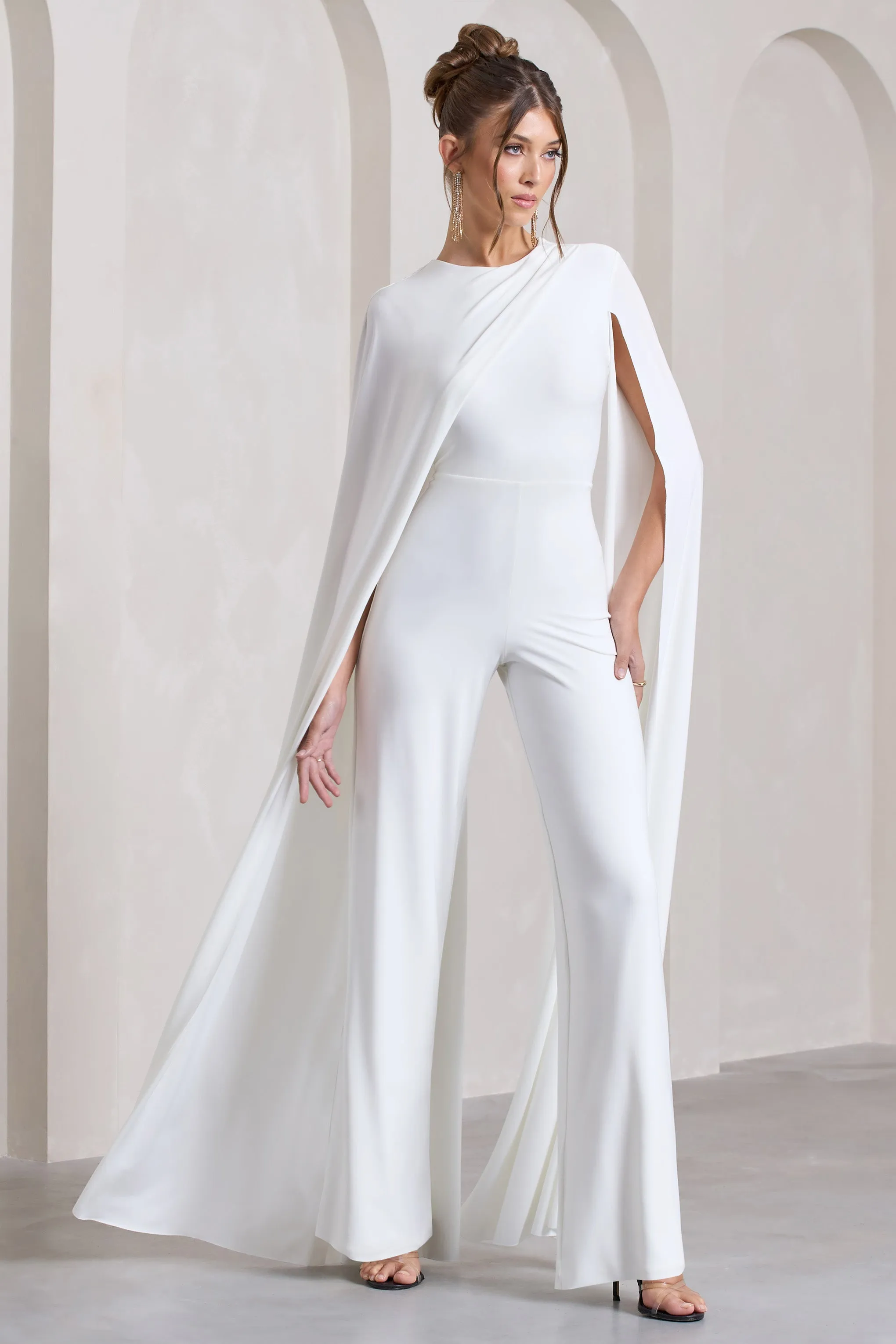 Harley | White Straight-Leg Jumpsuit With Cape Sleeves