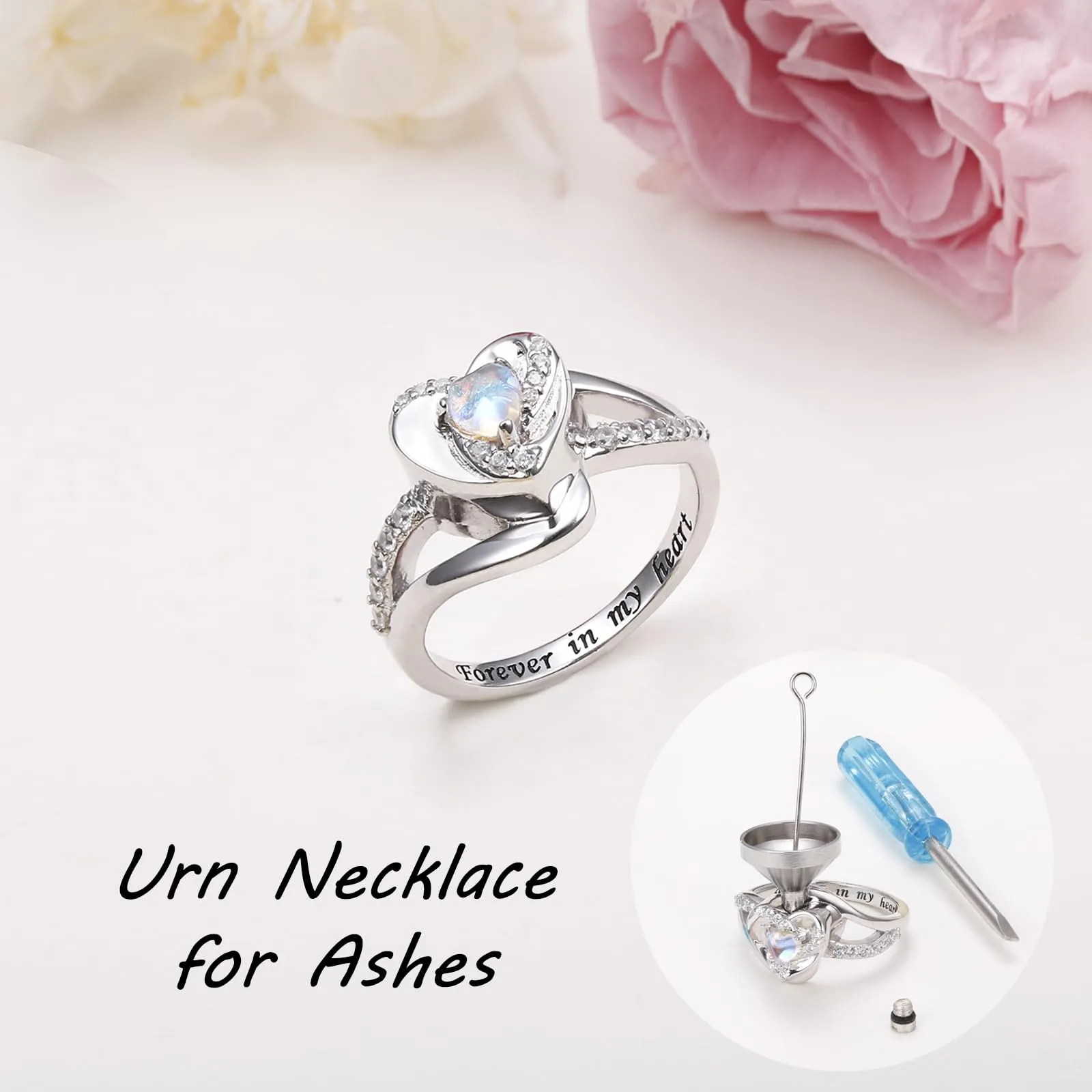 Heart Urn Ring for Ashes 925 Sterling Silver Heart Shape Hold Loved Ones Ashes Forever In My Heart Keepsake  Ash Memorial Keepsake Cremation Jewelry