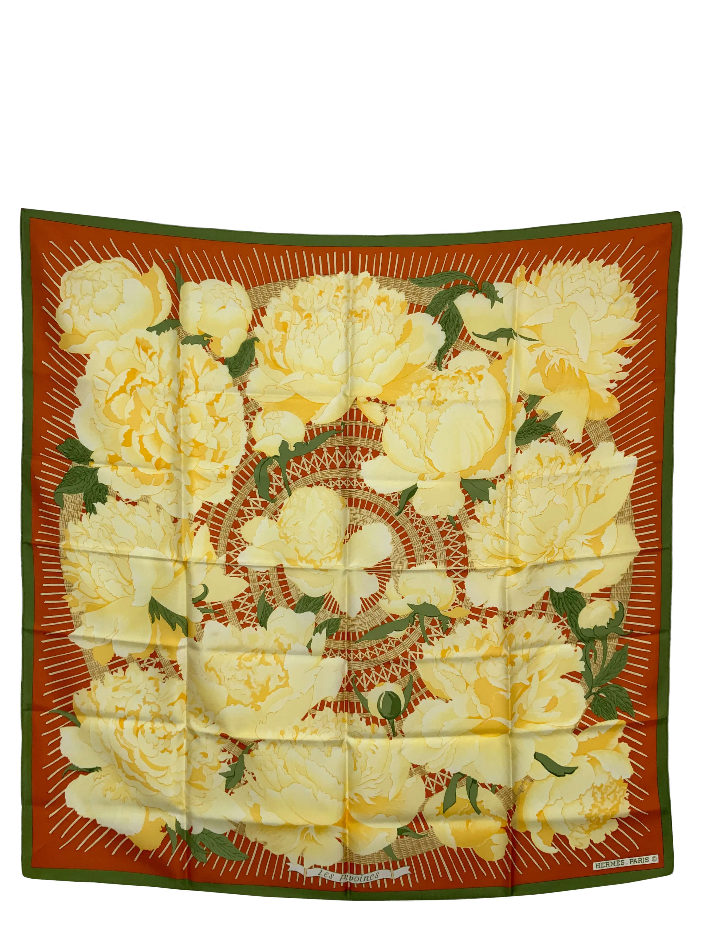 HERMES Les Pivoines Silk Scarf 90