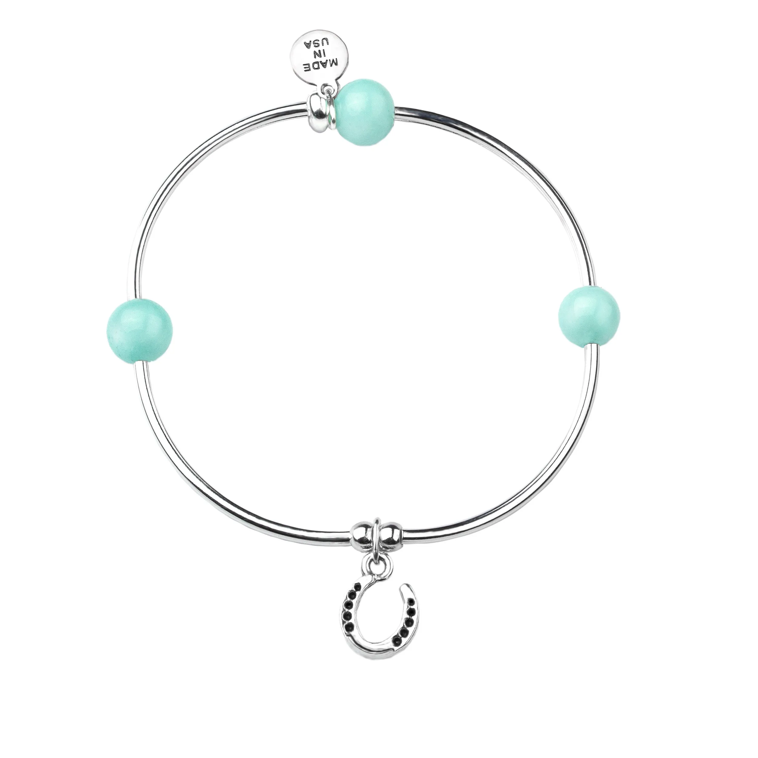 Horseshoe | Soft Bangle Charm Bracelet | Tiffany Blue Agate