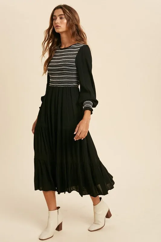 Jamie Smocked Midi Dress in Black