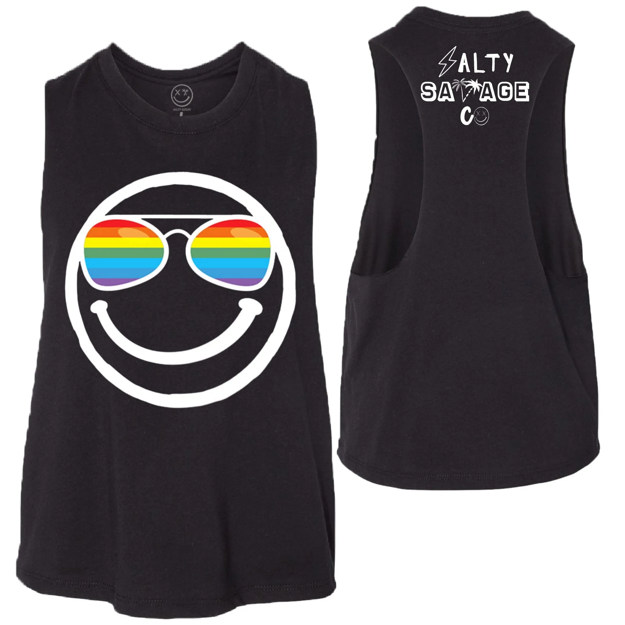 Ladies "OG Pride Shades Smile" Flowy Crop Tank | Rainbow