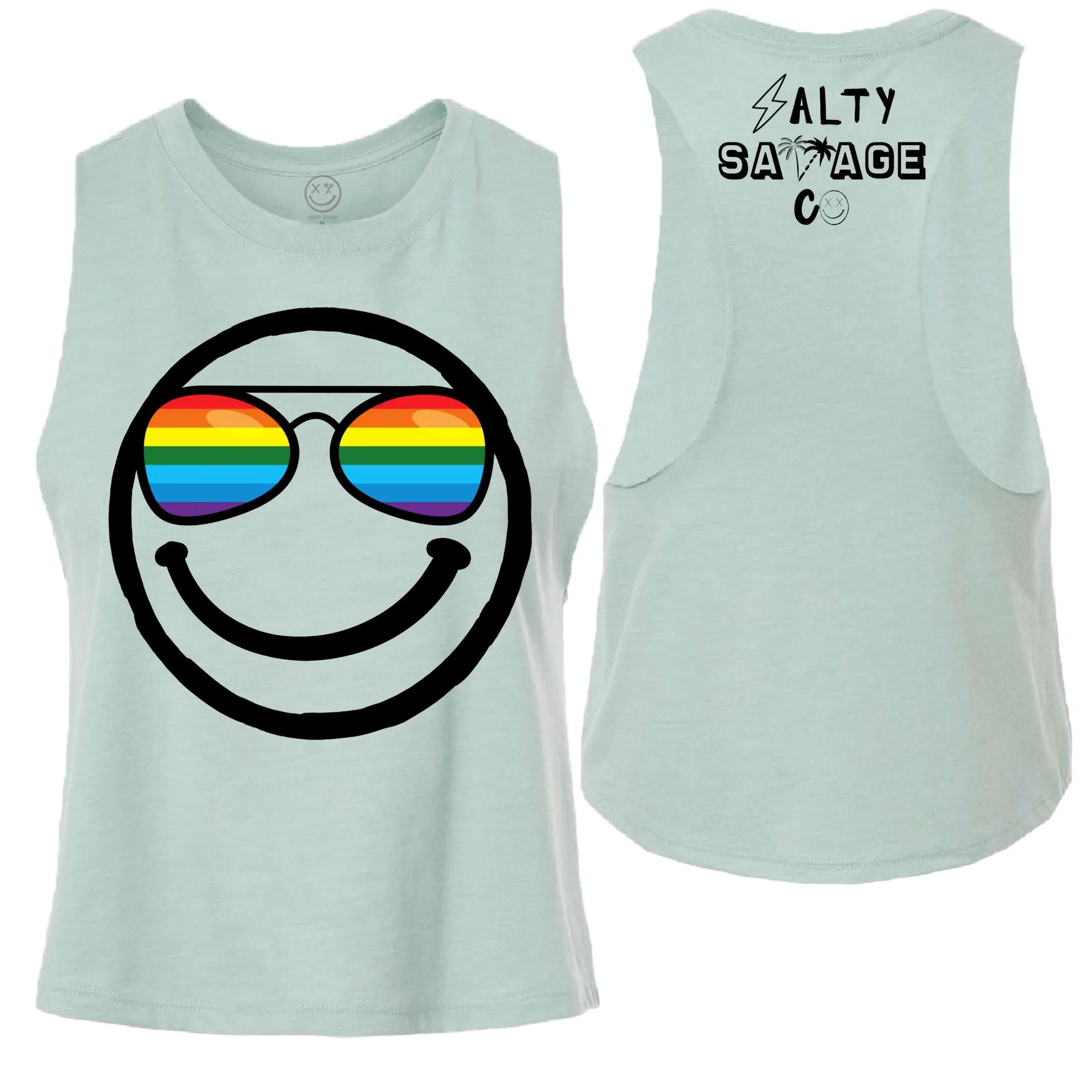 Ladies "OG Pride Shades Smile" Flowy Crop Tank | Rainbow