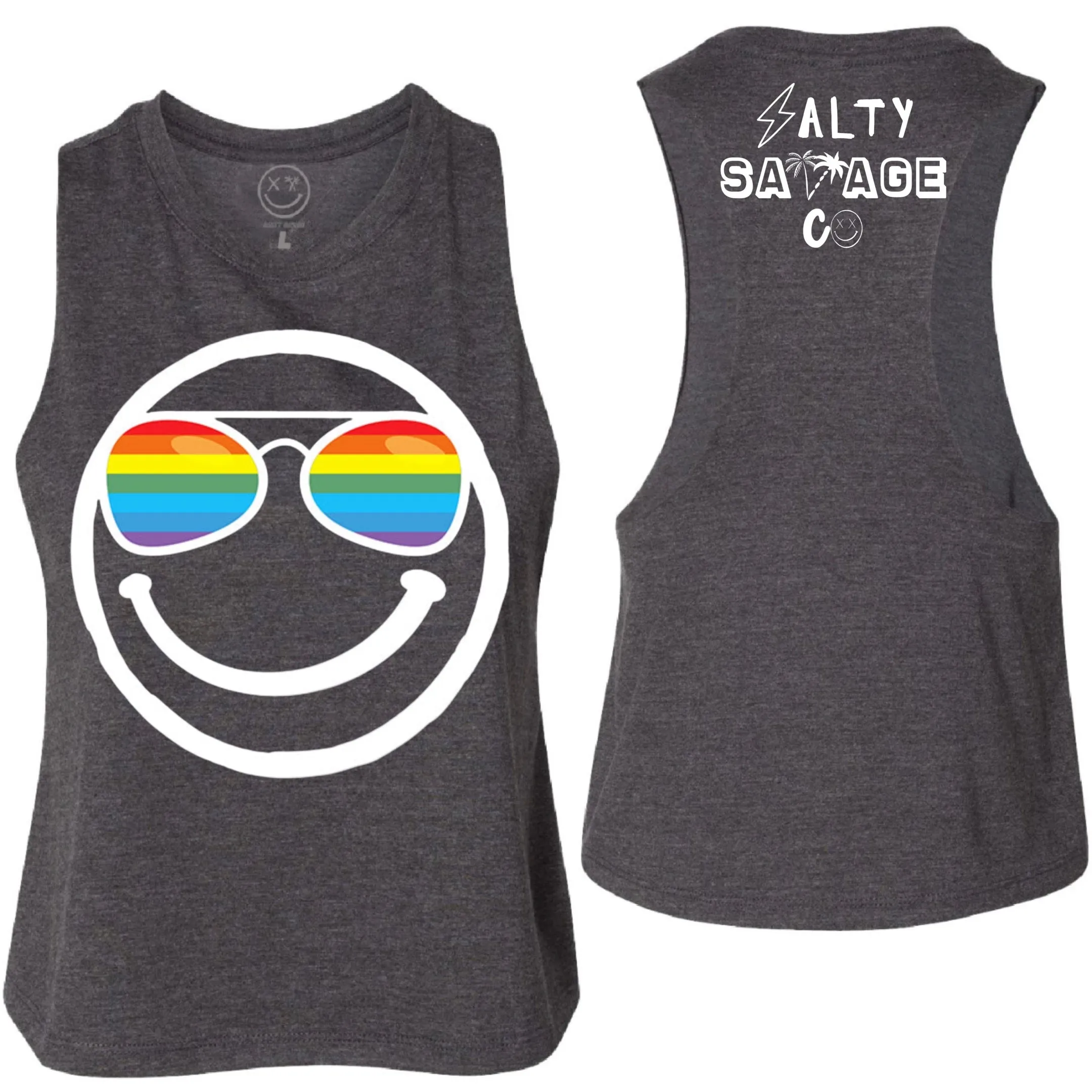 Ladies "OG Pride Shades Smile" Flowy Crop Tank | Rainbow