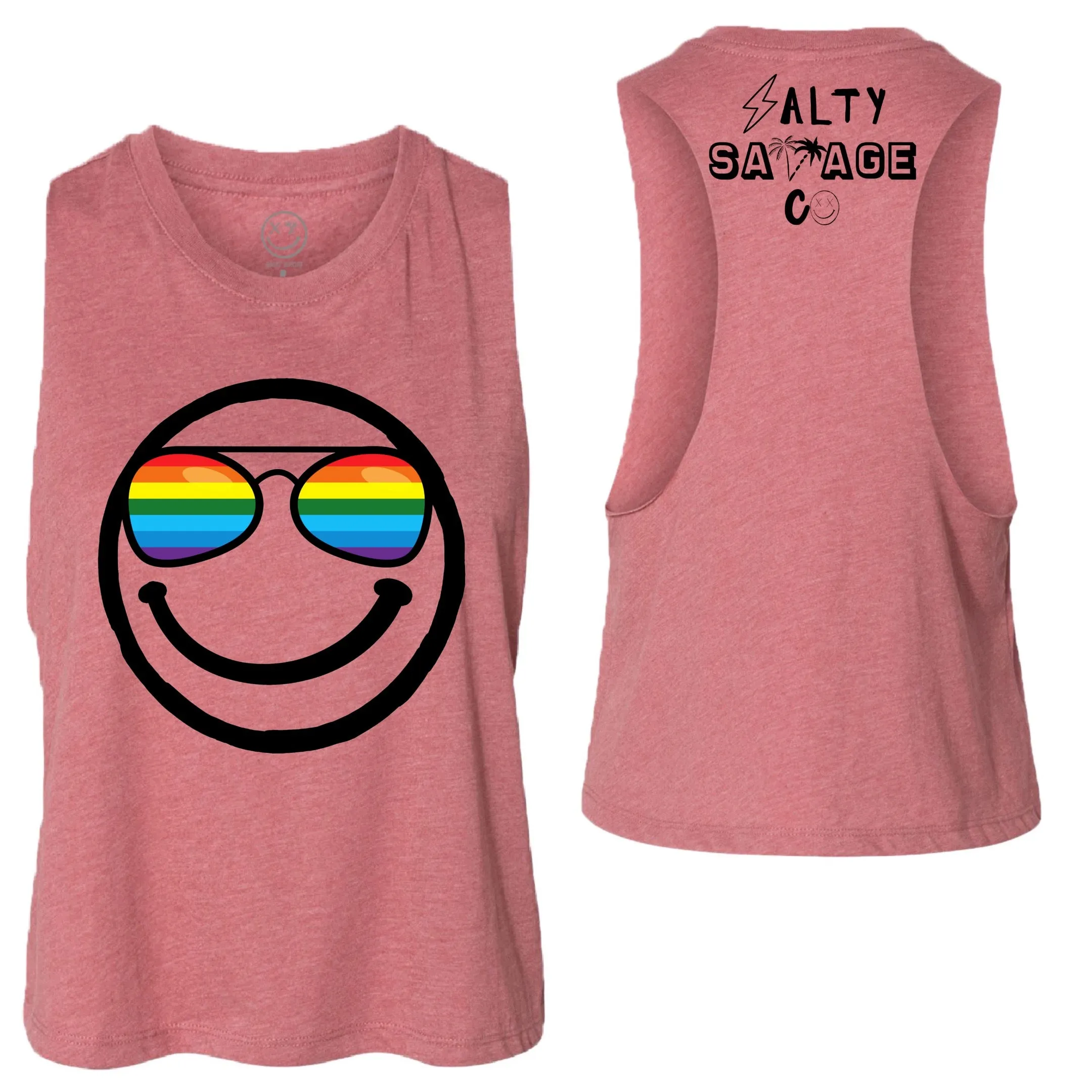 Ladies "OG Pride Shades Smile" Flowy Crop Tank | Rainbow