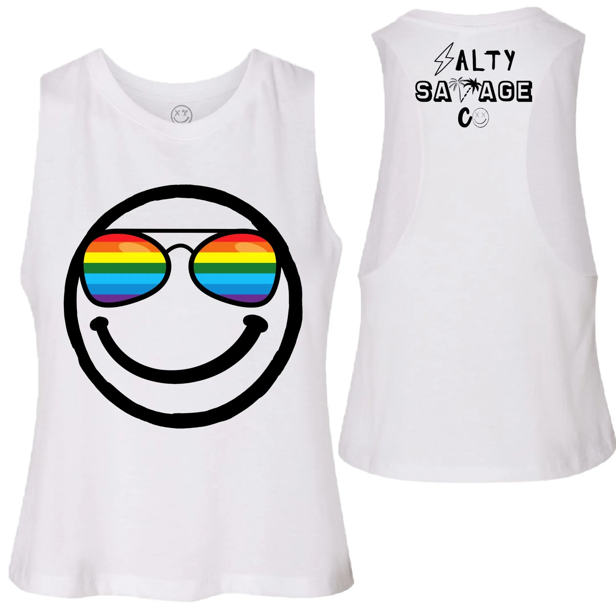 Ladies "OG Pride Shades Smile" Flowy Crop Tank | Rainbow